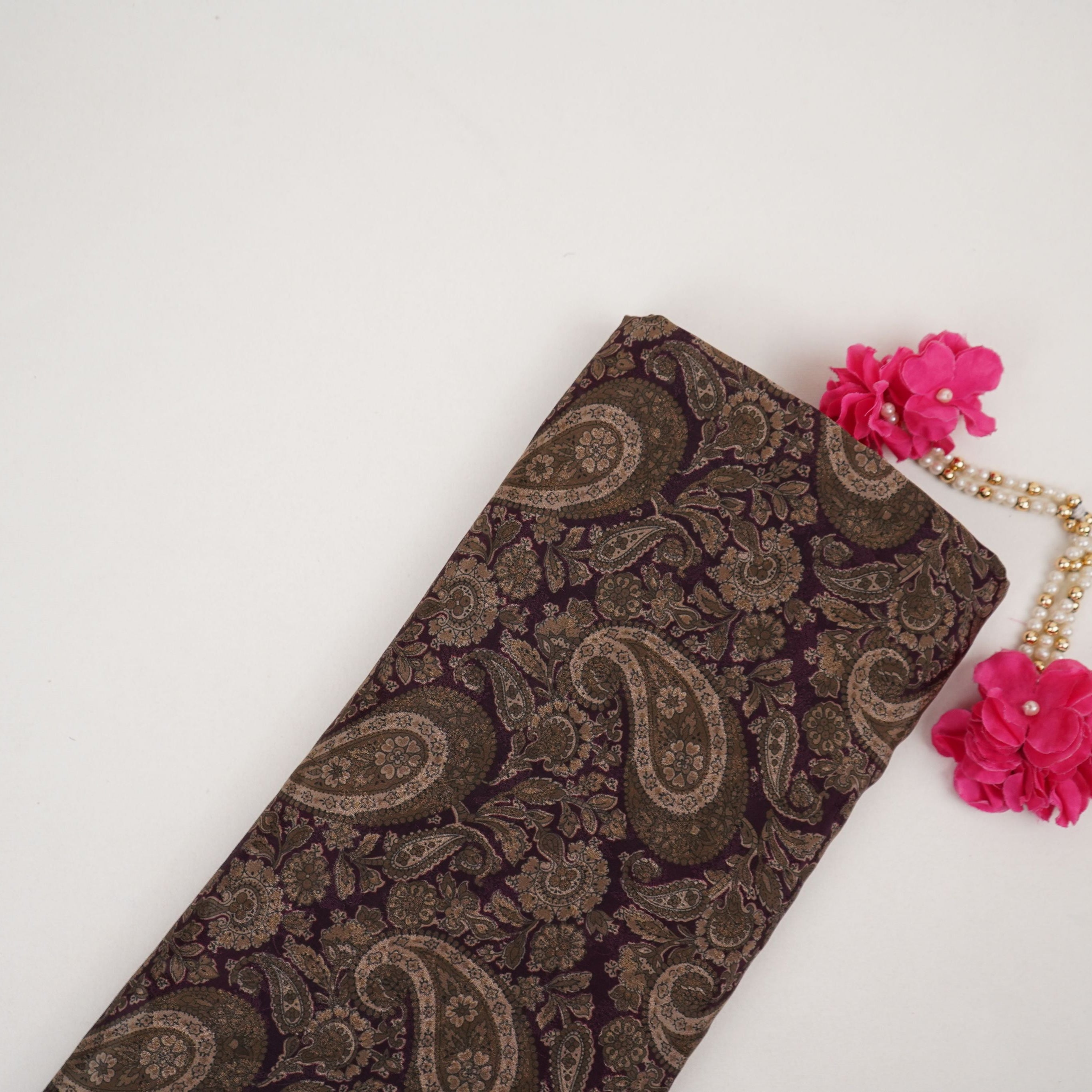 Purple Paisley Jacquard print Pure Crepe Fabric MTF-31478 - TradeUNO