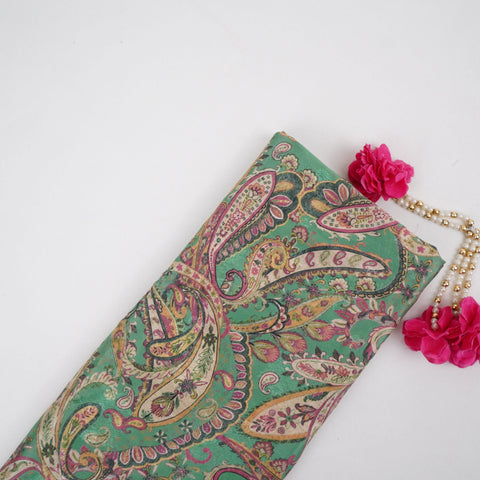 Teal Green Paisley Jacquard print Pure Crepe Fabric MTF-31479