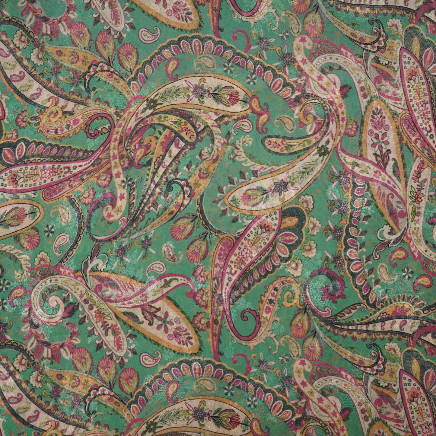 Teal Green Paisley Jacquard print Pure Crepe Fabric MTF-31479
