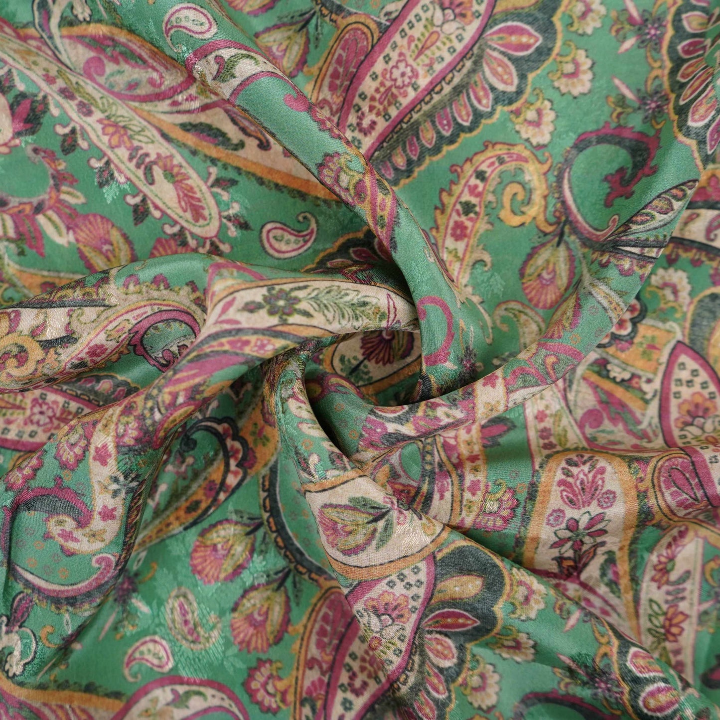 Teal Green Paisley Jacquard print Pure Crepe Fabric MTF-31479