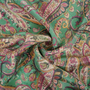 Teal Green Paisley Jacquard print Pure Crepe Fabric MTF-31479 - TradeUNO
