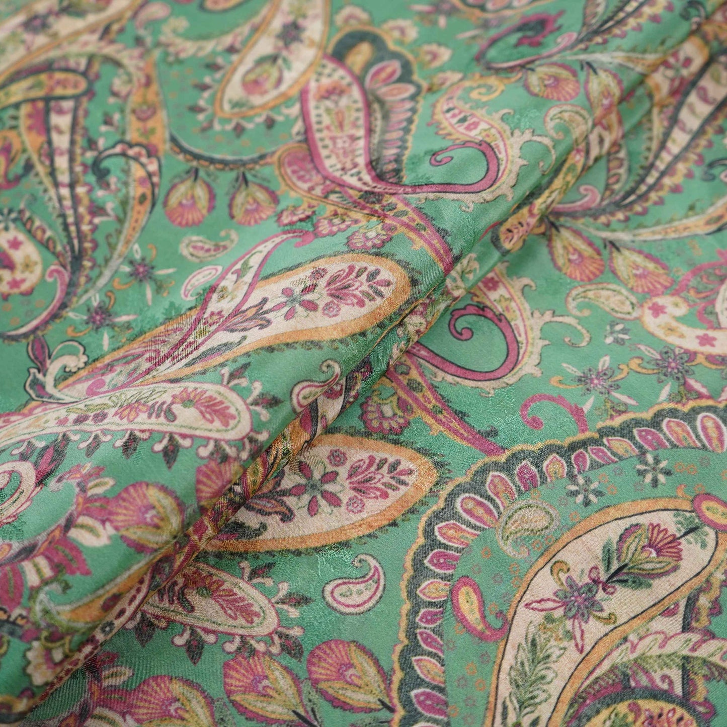 Teal Green Paisley Jacquard print Pure Crepe Fabric MTF-31479