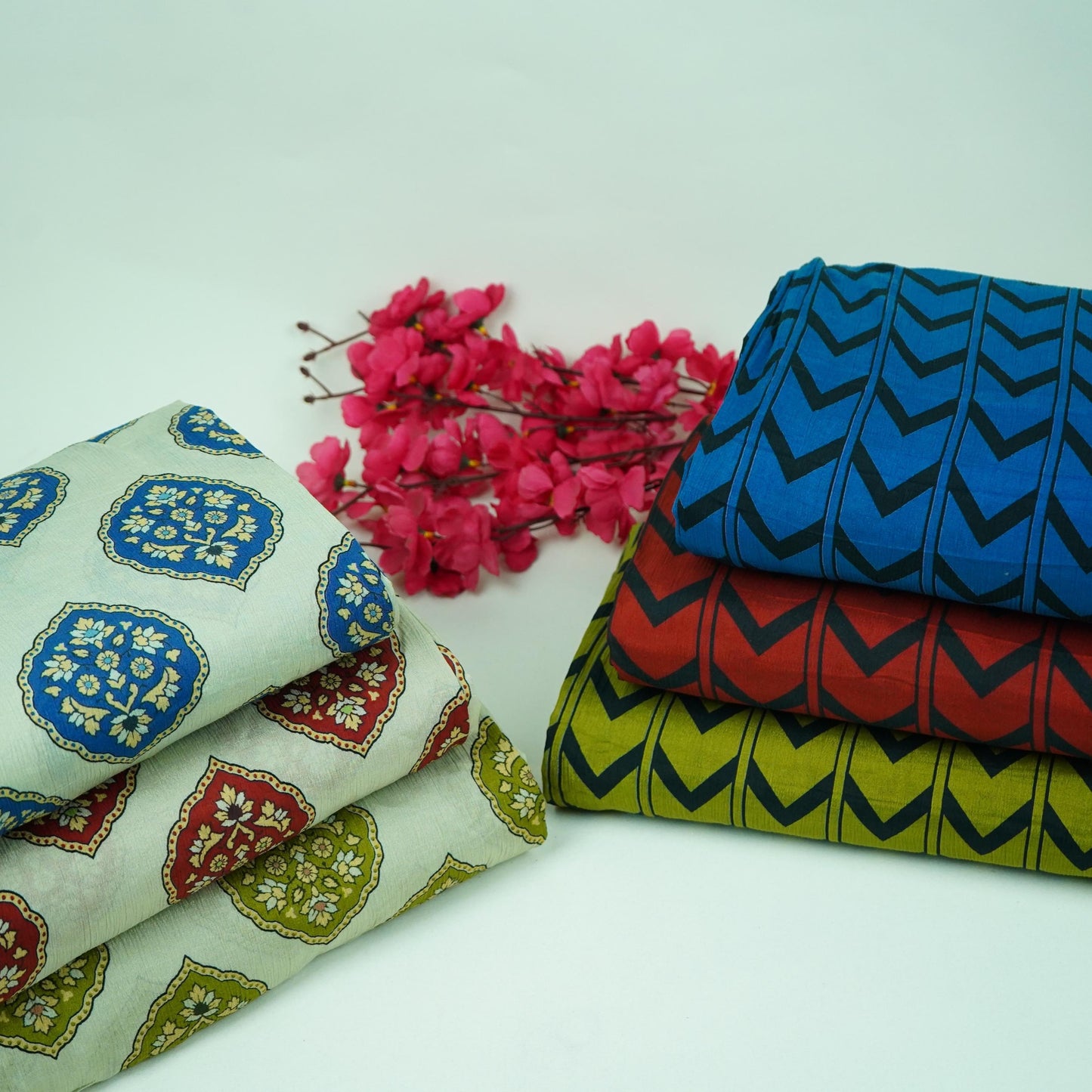 Royal Blue & Black Chevron print Chinnon Fabric MT-31178