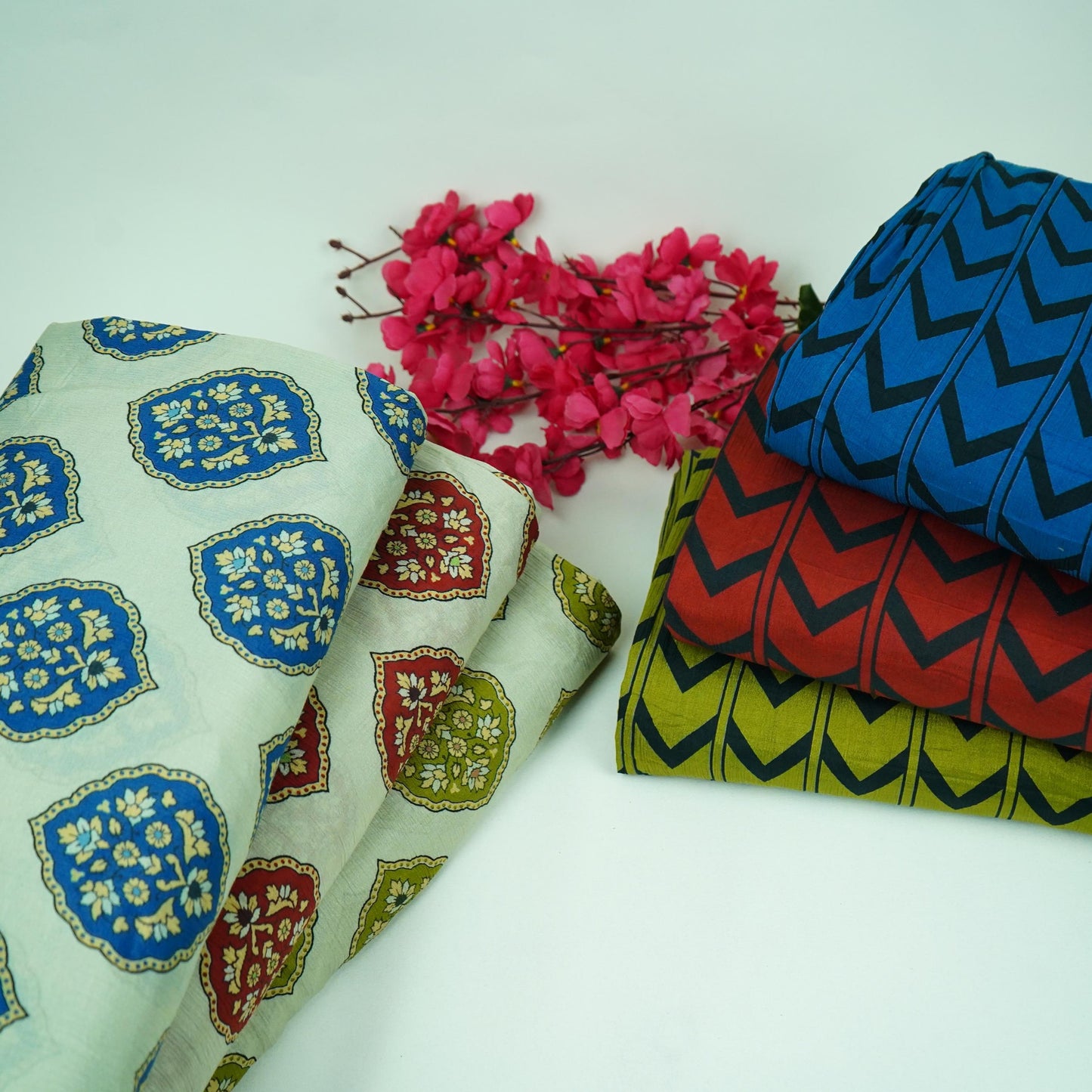 Royal Blue Mughal Buta floral print Chinnon Fabric MT-31177
