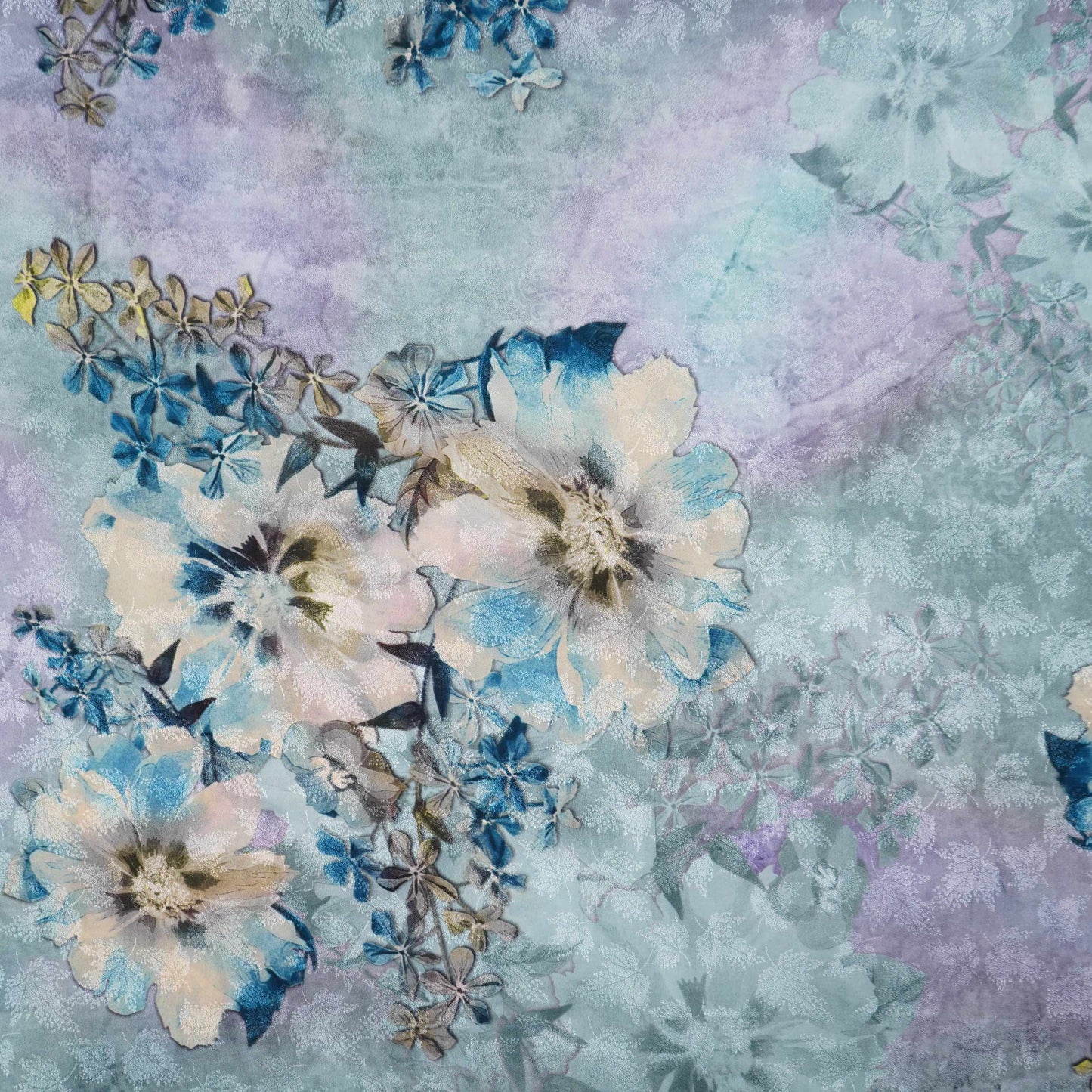 Dusty Aqua floral Jacquard print Pure Crepe Fabric MTF-31480
