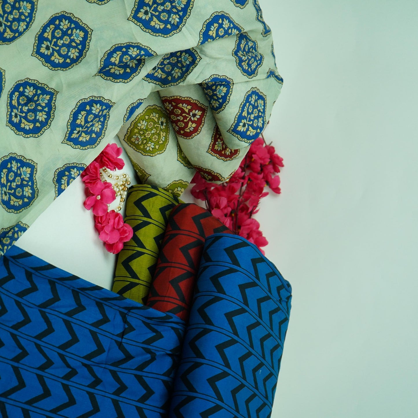 Royal Blue & Black Chevron print Chinnon Fabric MT-31178