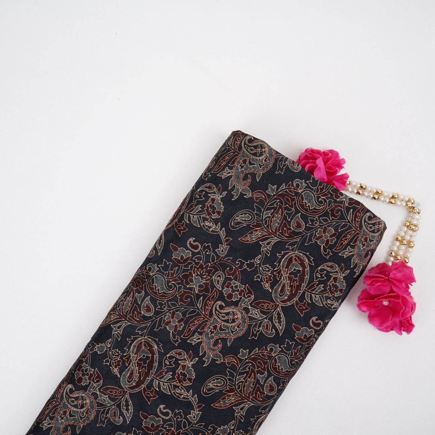 Dark Teal floral Jacquard print Pure Crepe Fabric MTF-31472