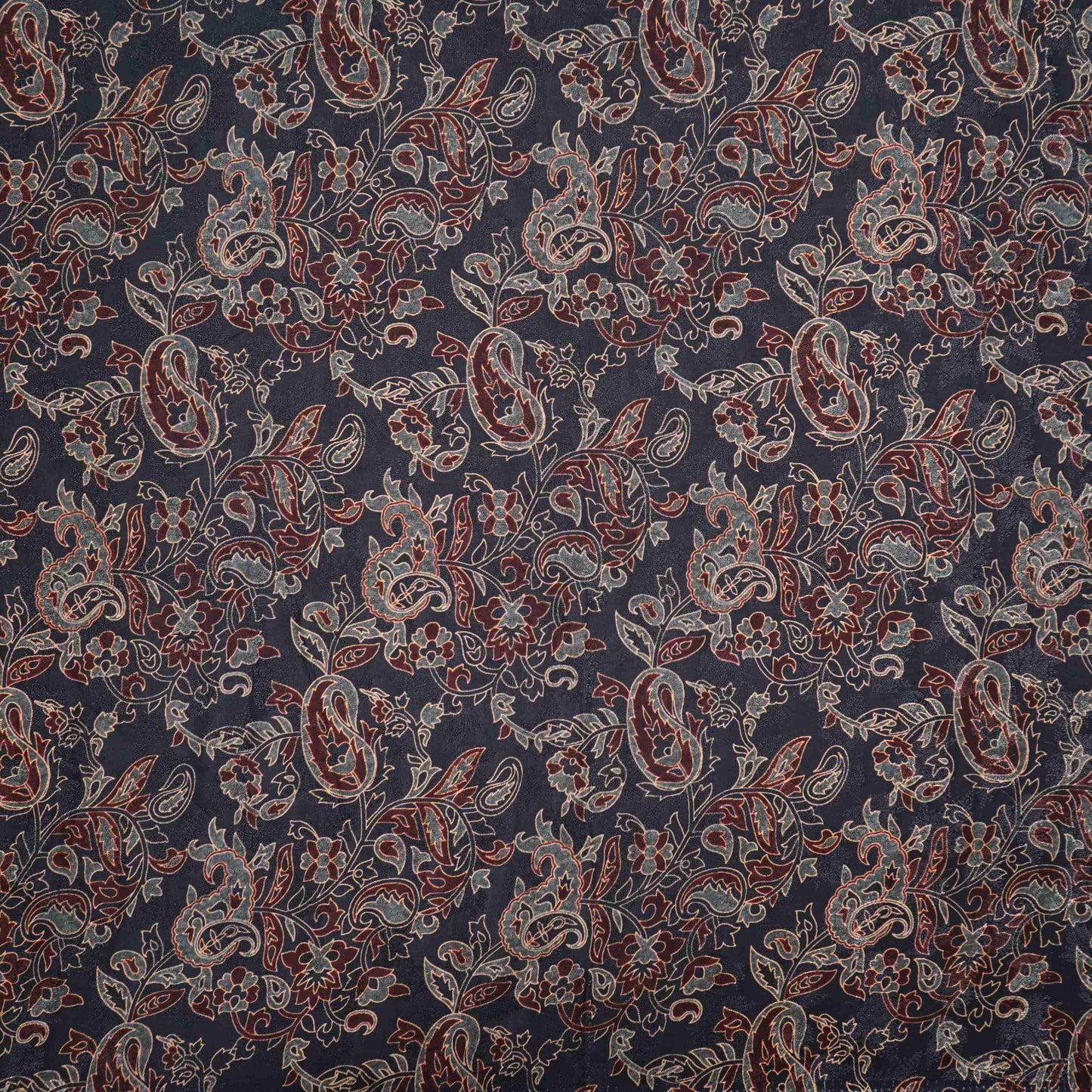 Dark Teal floral Jacquard print Pure Crepe Fabric MTF-31472