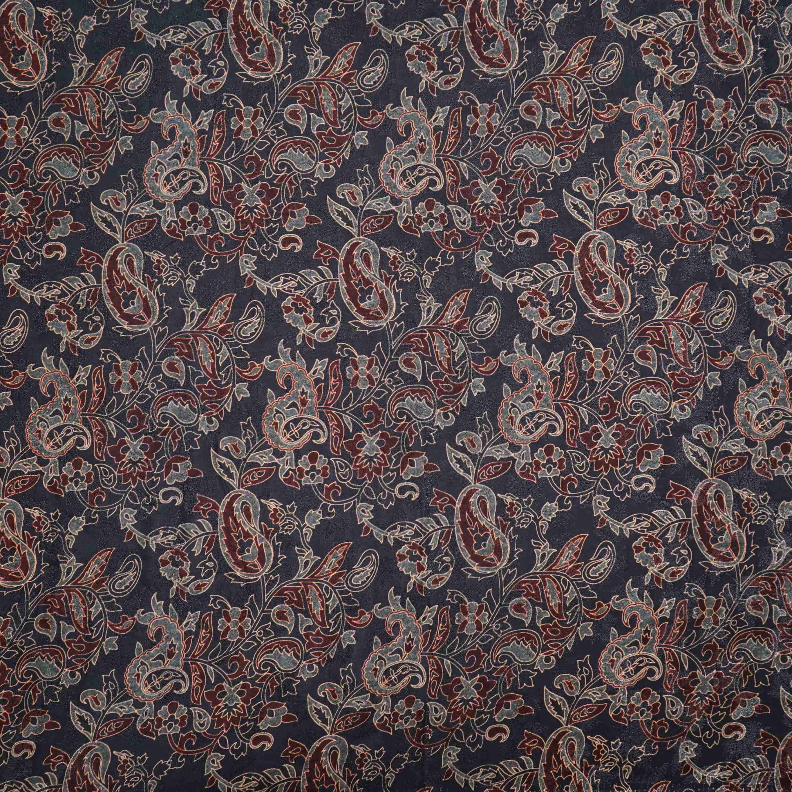 Dark Teal floral Jacquard print Pure Crepe Fabric MTF-31472 - TradeUNO