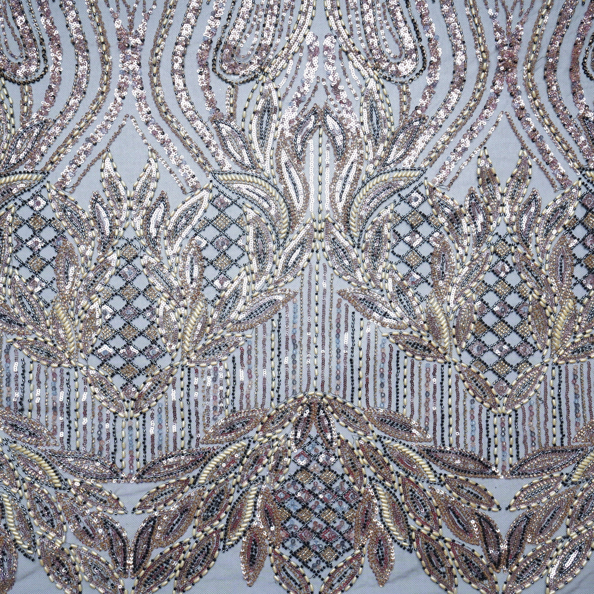 Black Cutdana Rice Beads Embroidery Net Fabric 21260