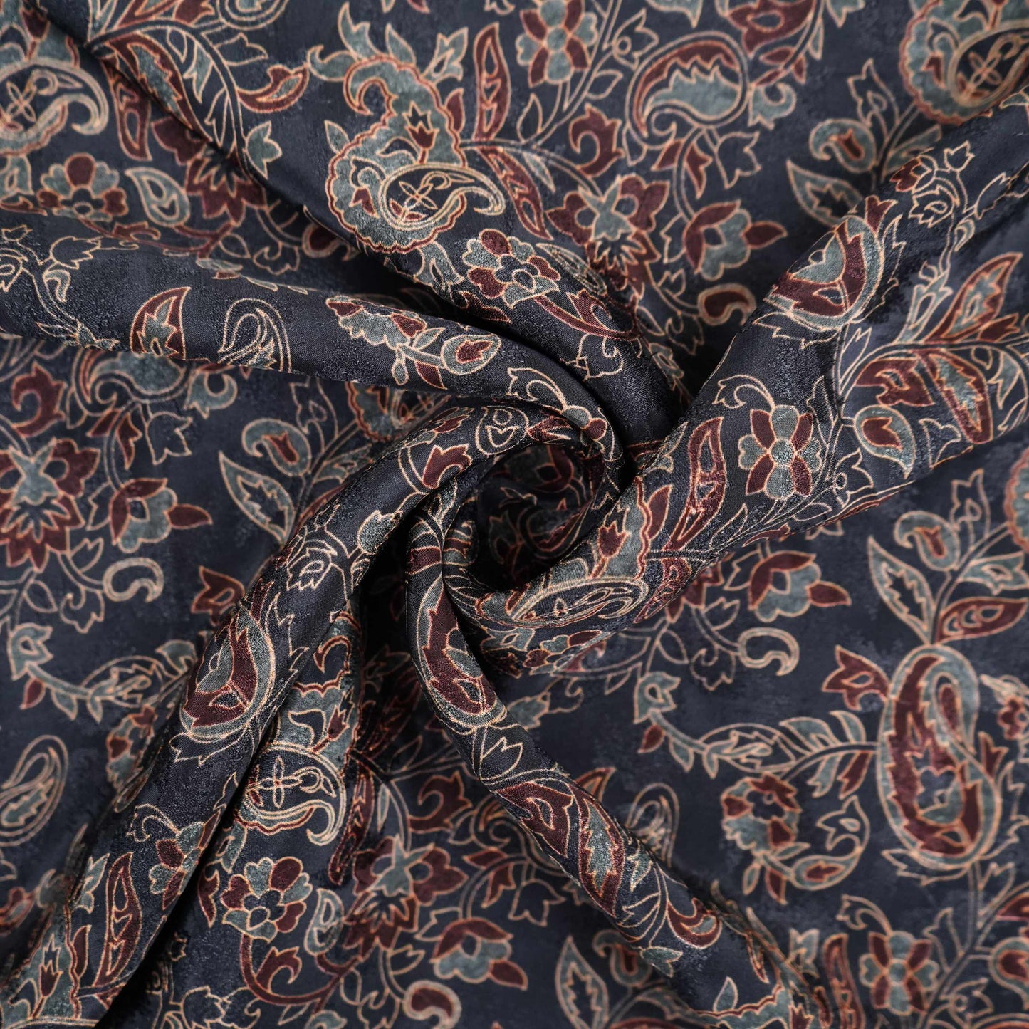 Dark Teal floral Jacquard print Pure Crepe Fabric MTF-31472