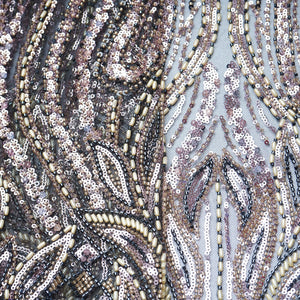 Black Cutdana Rice Beads Embroidery Net Fabric 21260