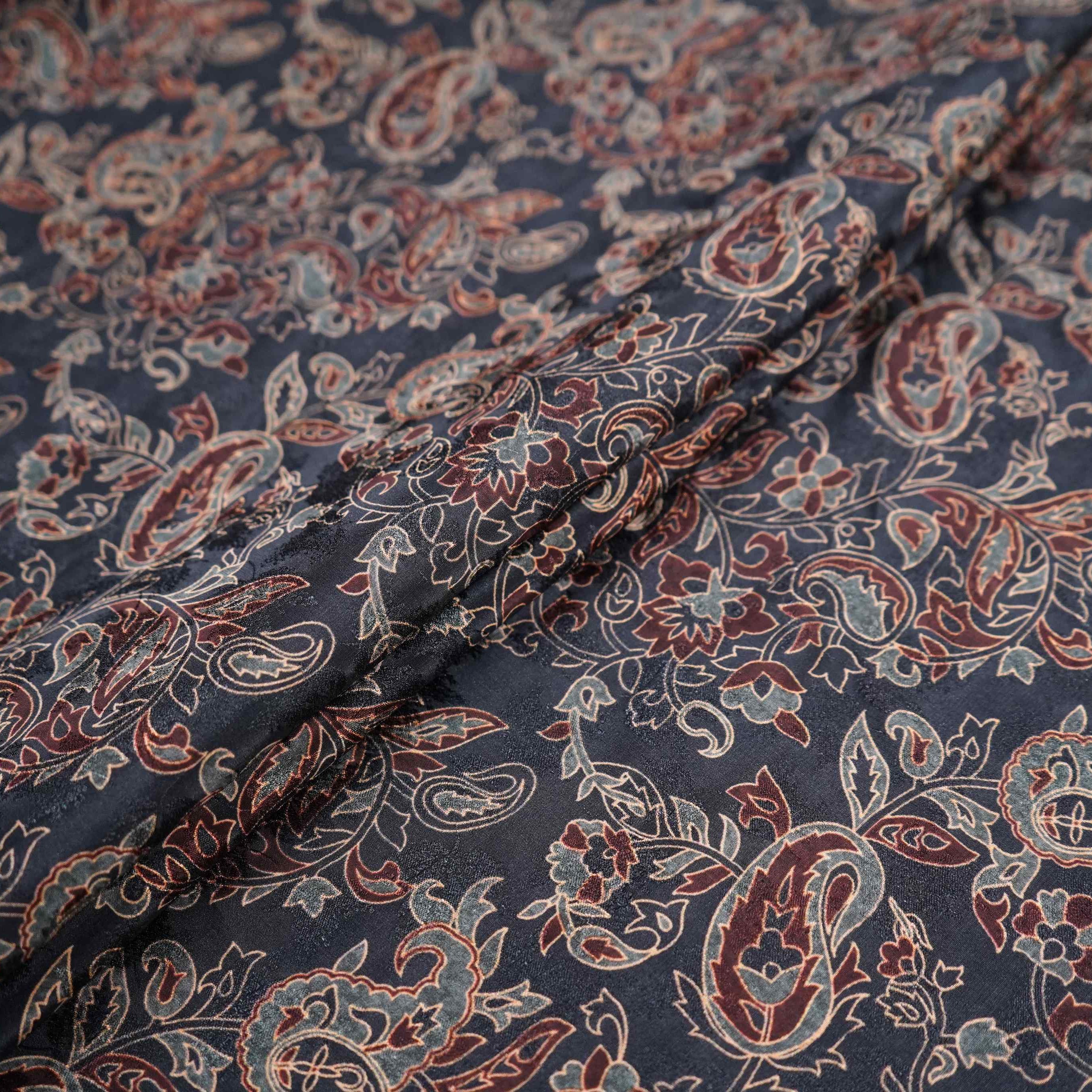 Dark Teal floral Jacquard print Pure Crepe Fabric MTF-31472 - TradeUNO