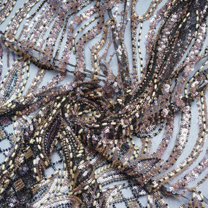 Black Cutdana Rice Beads Embroidery Net Fabric 21260