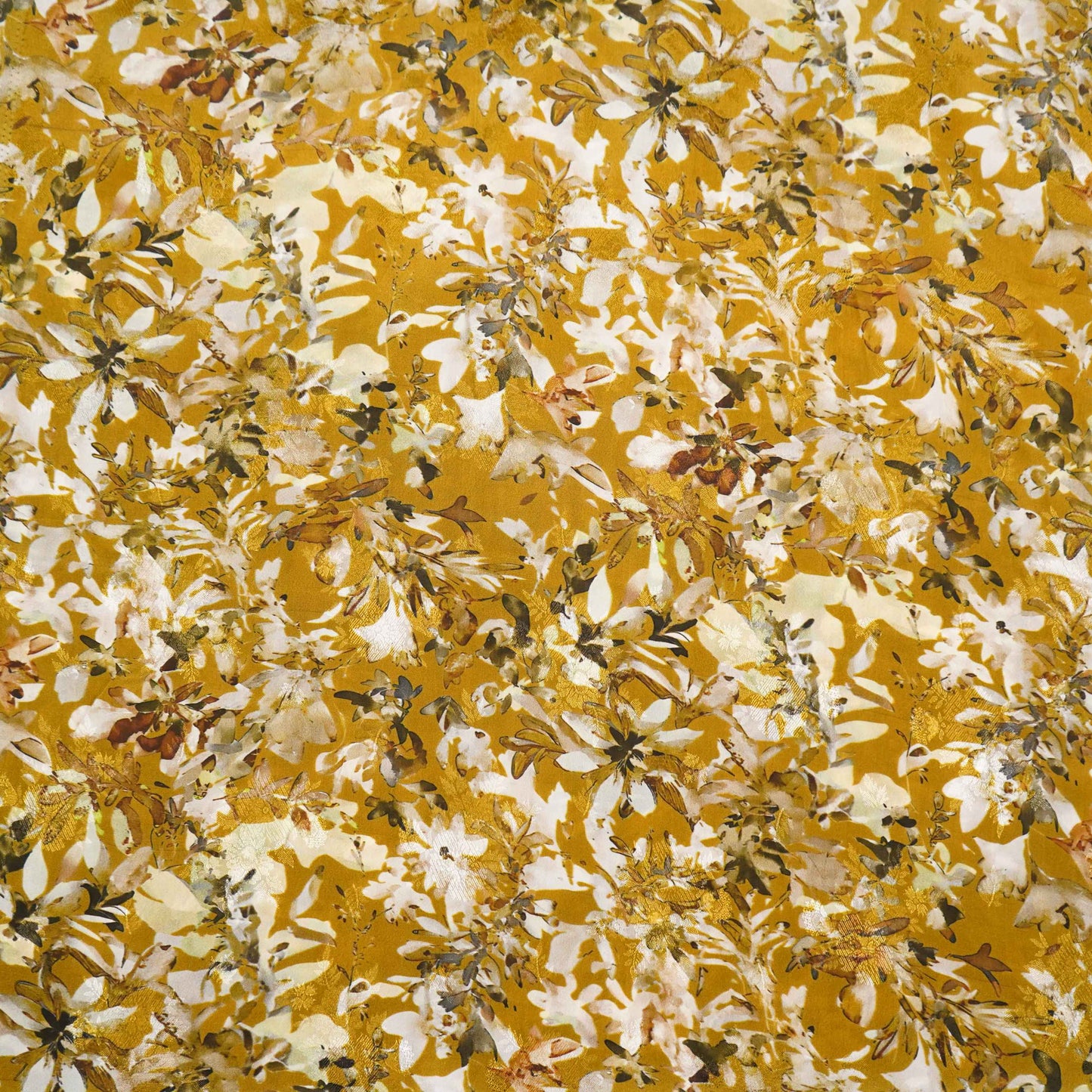 Mehendi Gold floral Jacquard print Pure Crepe Fabric MTF-31482