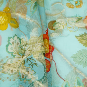 Power Blue floral print with jacquard Organza Fabric MT-31172 - TradeUNO