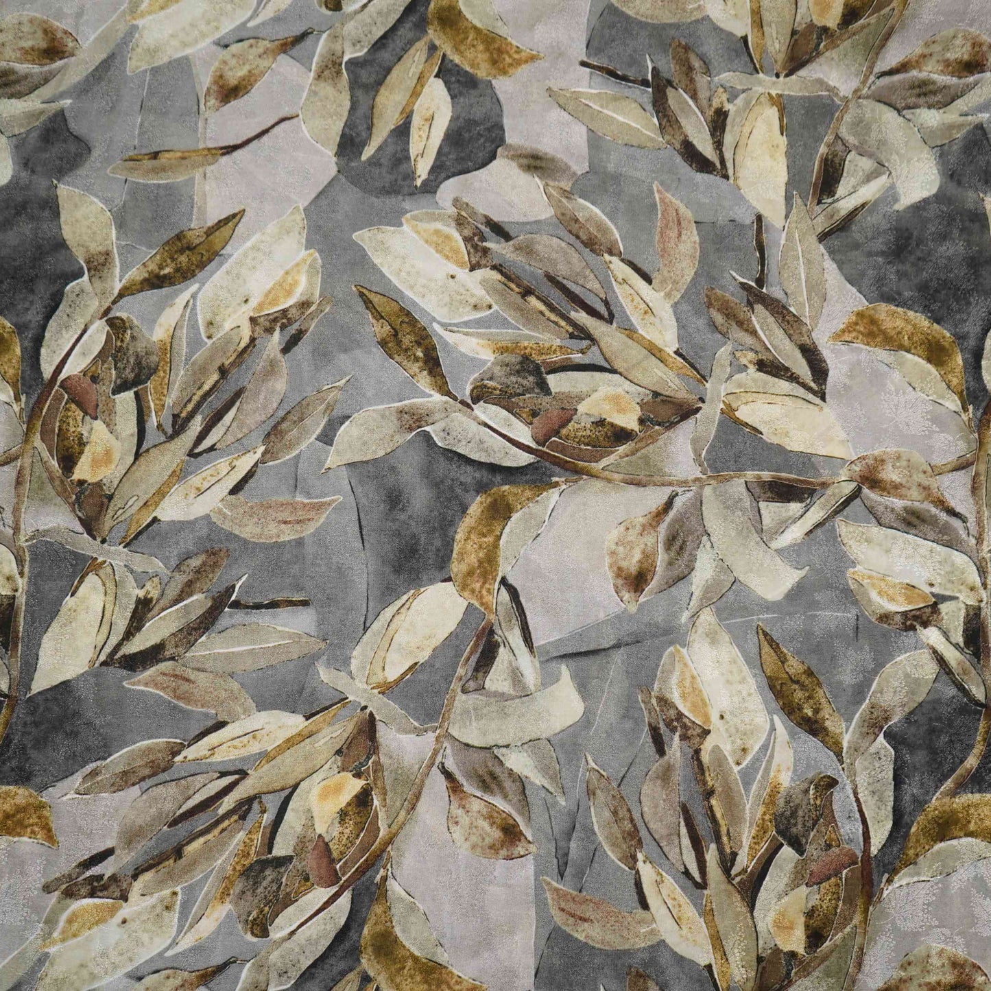 Smoke Grey Tropical floral Jacquard print Pure Crepe Fabric MTF-31474