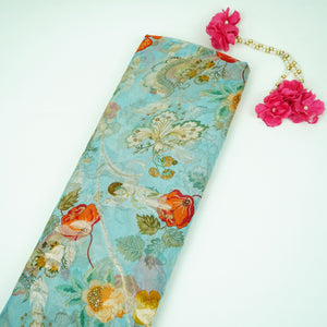 Power Blue floral print with jacquard Organza Fabric MT-31172 - TradeUNO