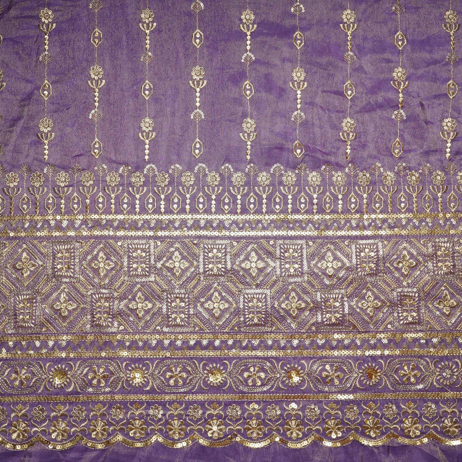 Purple Thread Sequins Embroidery Tissue Organza Fabric 21045