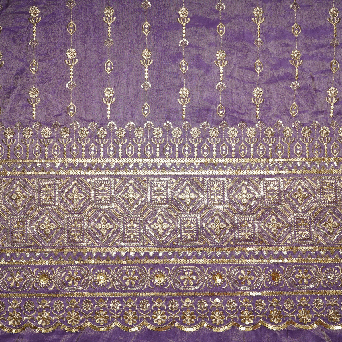 Purple Thread Sequins Embroidery Tissue Organza Fabric 21045