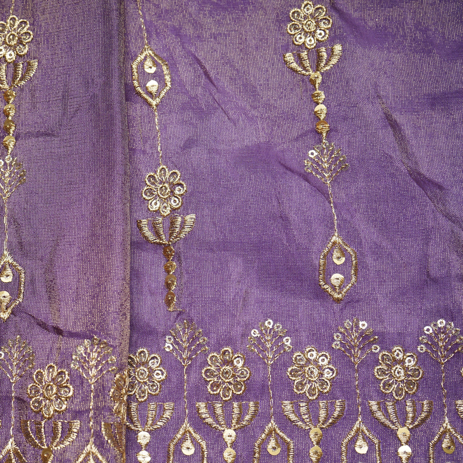 Purple Thread Sequins Embroidery Tissue Organza Fabric 21045
