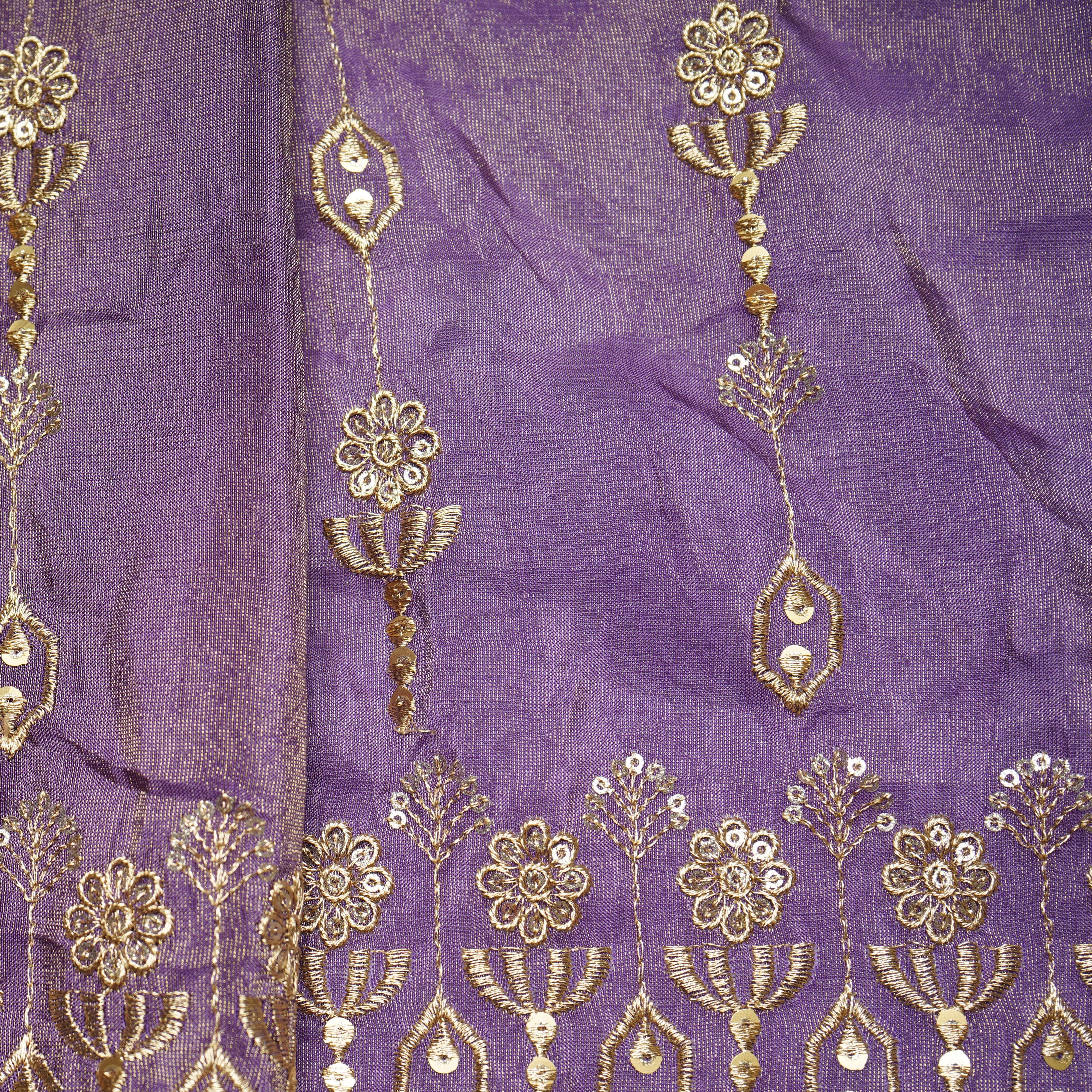 Purple Thread Sequins Embroidery Tissue Organza Fabric 21045