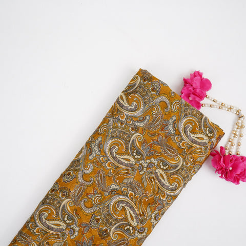 Mustard Ochre Paisley Jacquard print Pure Crepe Fabric MTF-31476