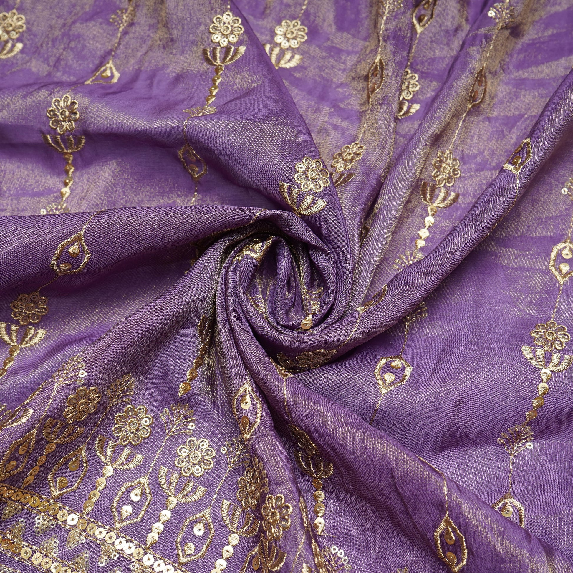 Purple Thread Sequins Embroidery Tissue Organza Fabric 21045