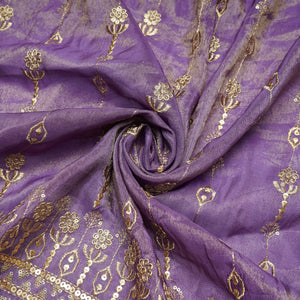 Purple Thread Sequins Embroidery Tissue Organza Fabric 21045