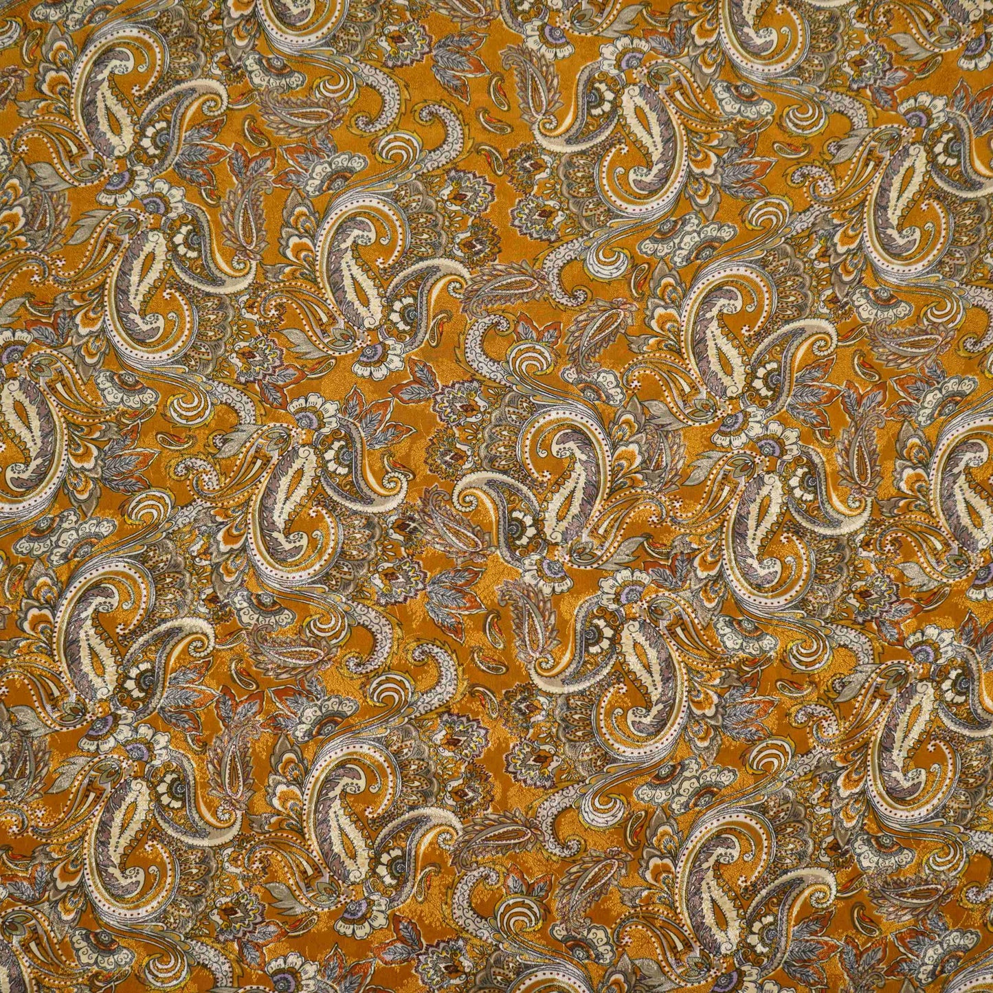 Mustard Ochre Paisley Jacquard print Pure Crepe Fabric MTF-31476