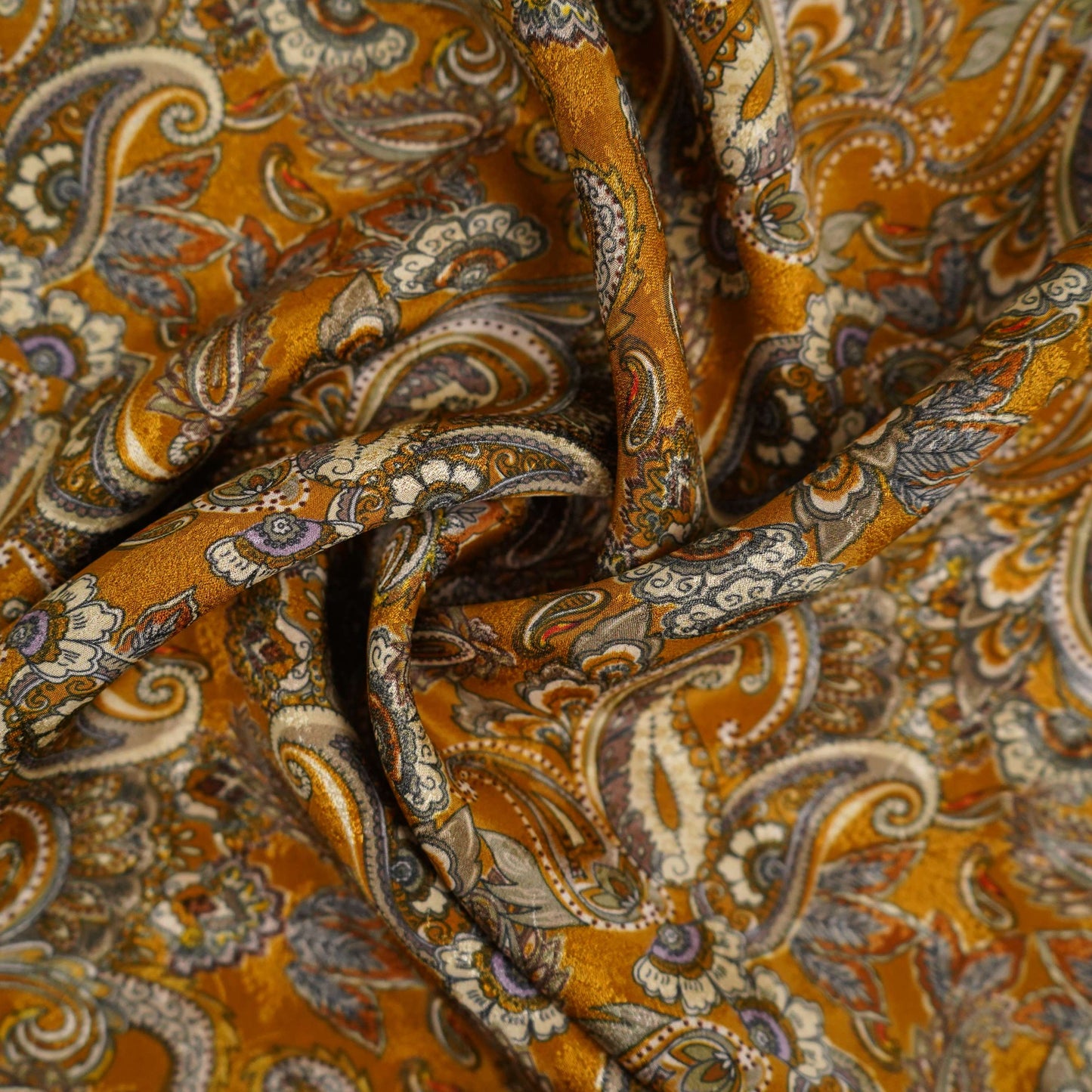 Mustard Ochre Paisley Jacquard print Pure Crepe Fabric MTF-31476