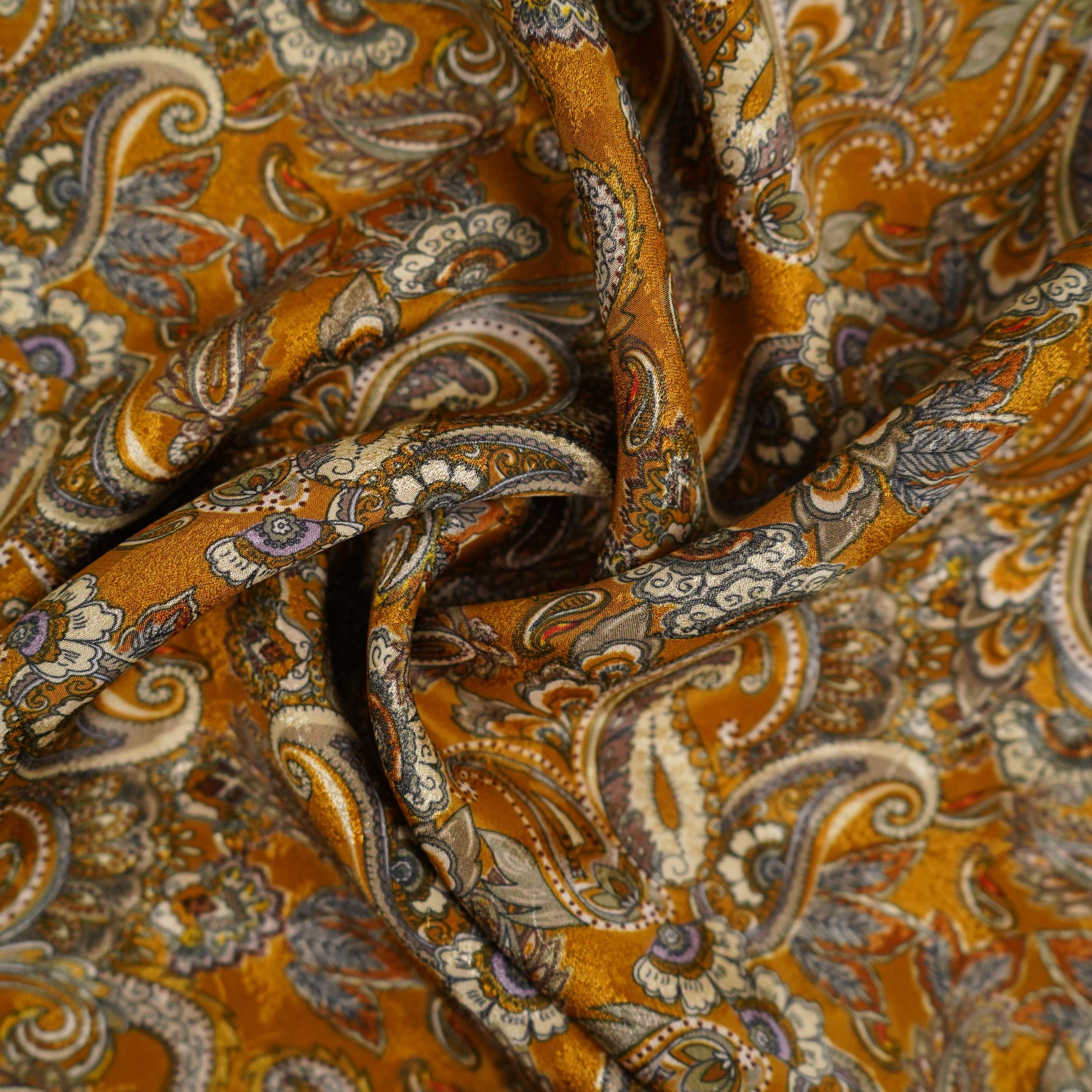 Mustard Ochre Paisley Jacquard print Pure Crepe Fabric MTF-31476 - TradeUNO