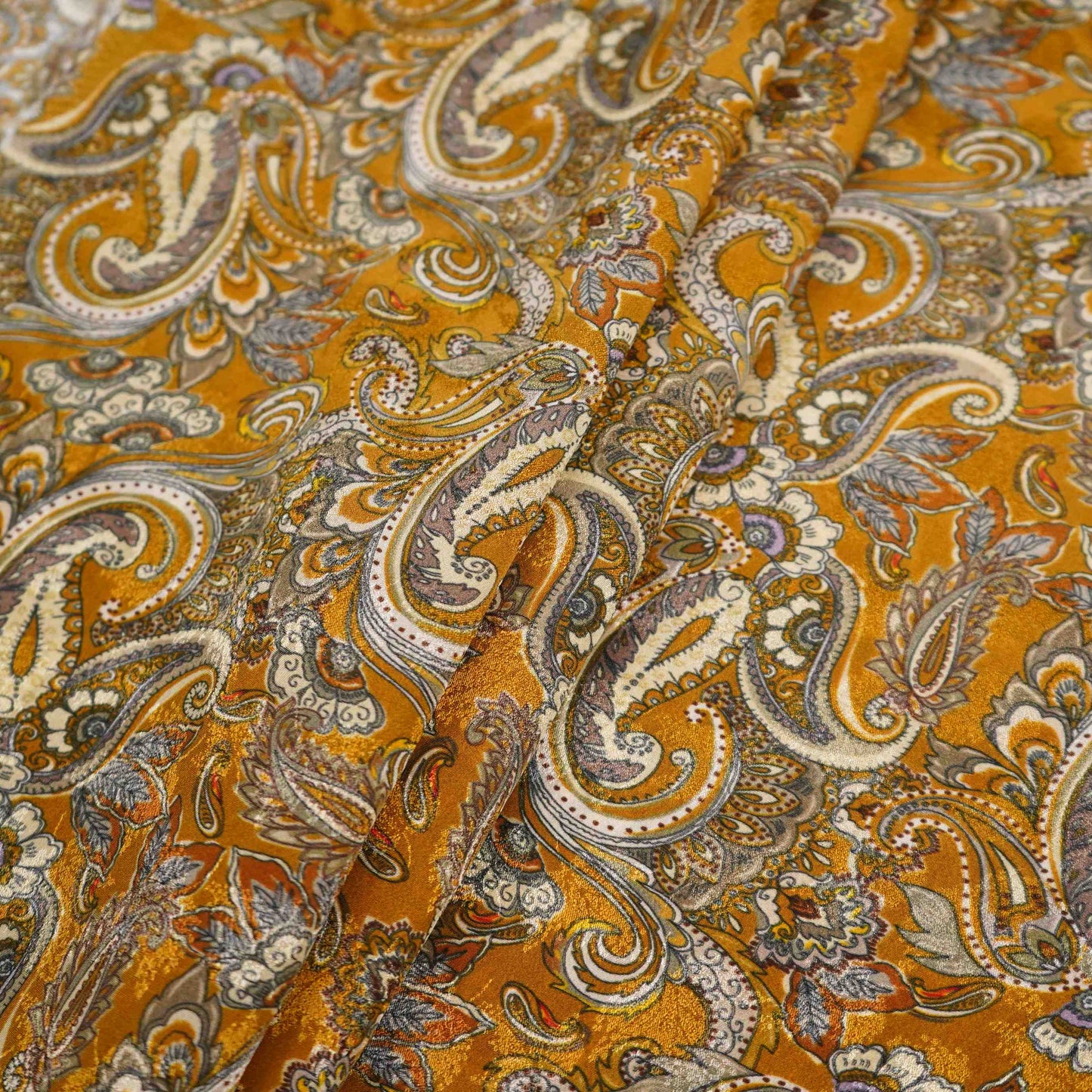 Mustard Ochre Paisley Jacquard print Pure Crepe Fabric MTF-31476