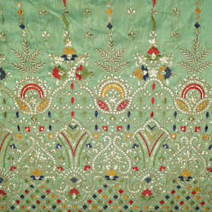 Green Thread Embroidery Viscose Zari Tissue Fabric 19898