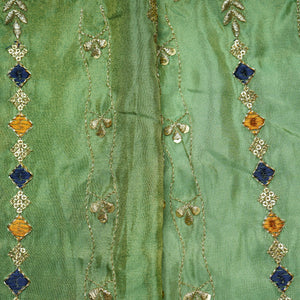 Green Thread Embroidery Viscose Zari Tissue Fabric 19898