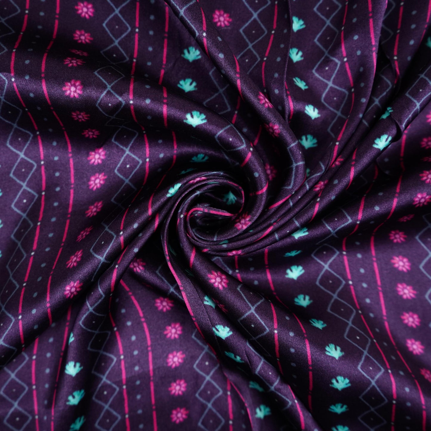 Deep Wine Geometrical Stripes Bemberg Modal Silk Fabric KTP-31400