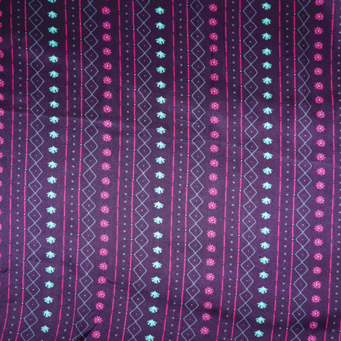 Deep Wine Geometrical Stripes Bemberg Modal Silk Fabric KTP-31400