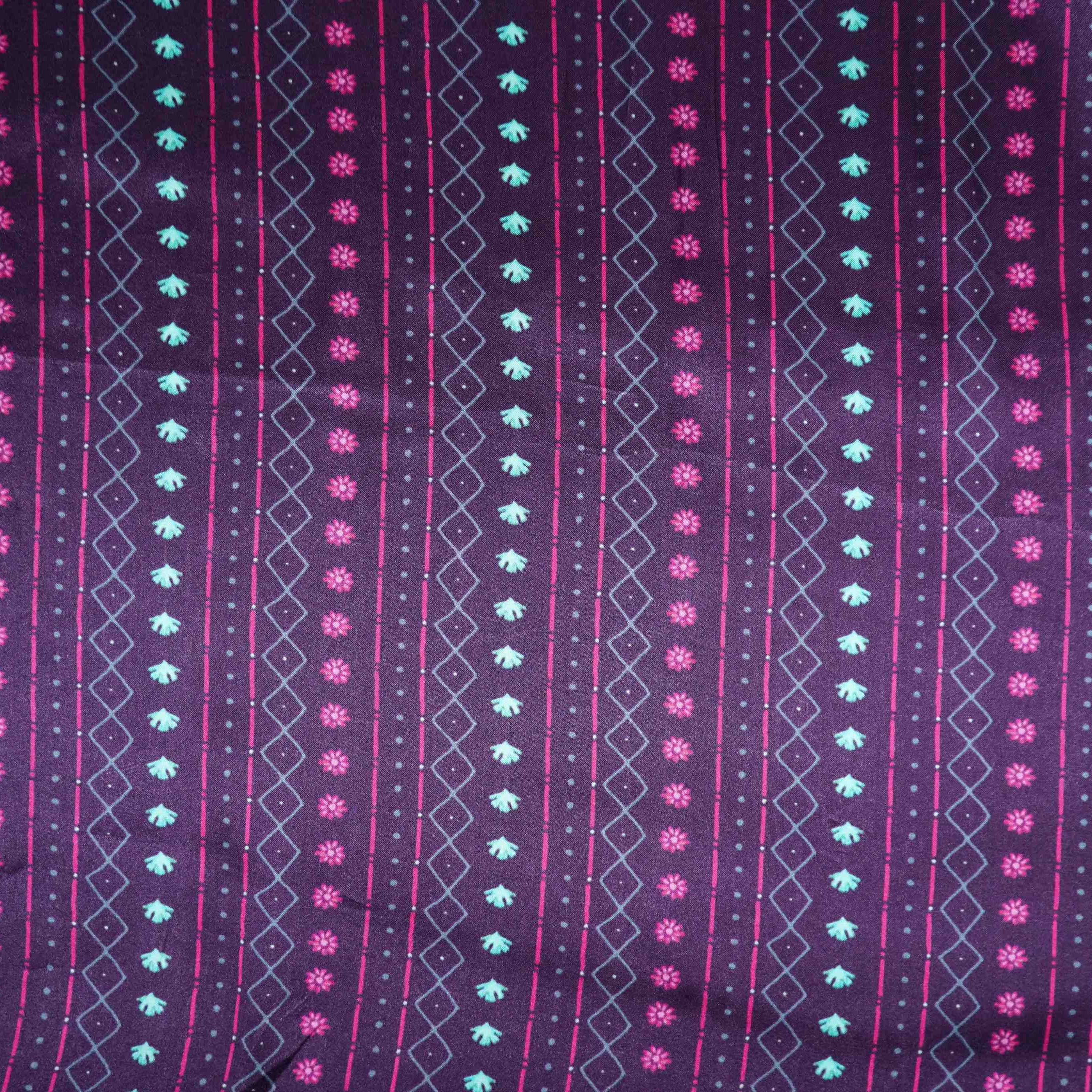 Deep Wine Geometrical Stripes Bemberg Modal Silk Fabric KTP-31400 - TradeUNO
