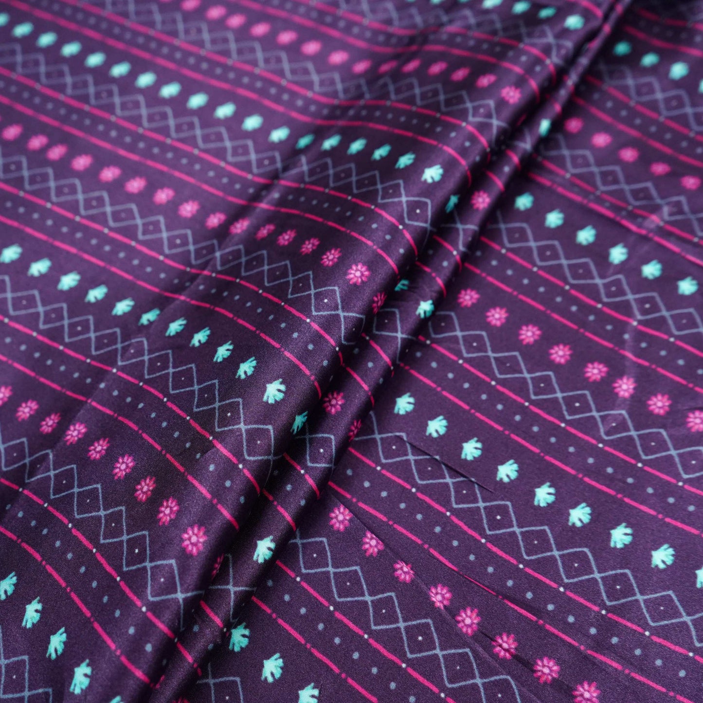 Deep Wine Geometrical Stripes Bemberg Modal Silk Fabric KTP-31400