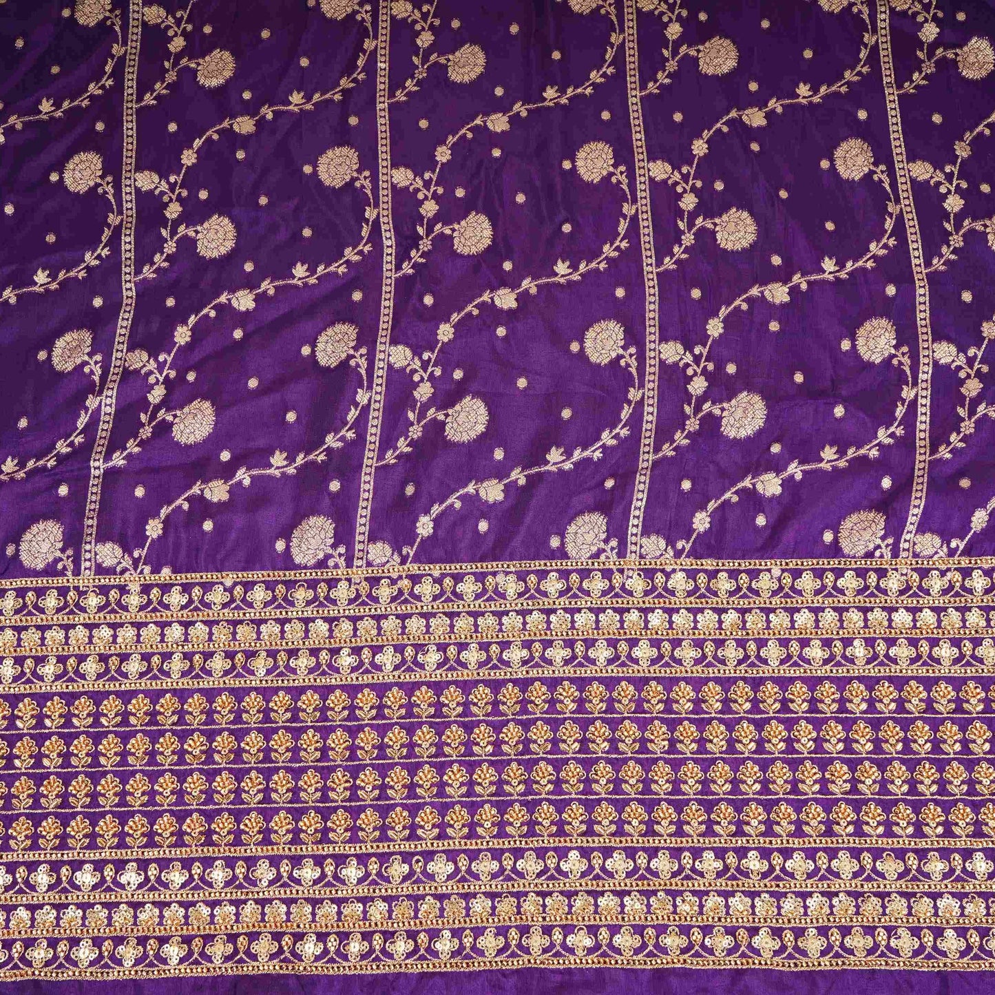 Purple Zari cutdana embroidery Russian Silk Fabric TF-31118
