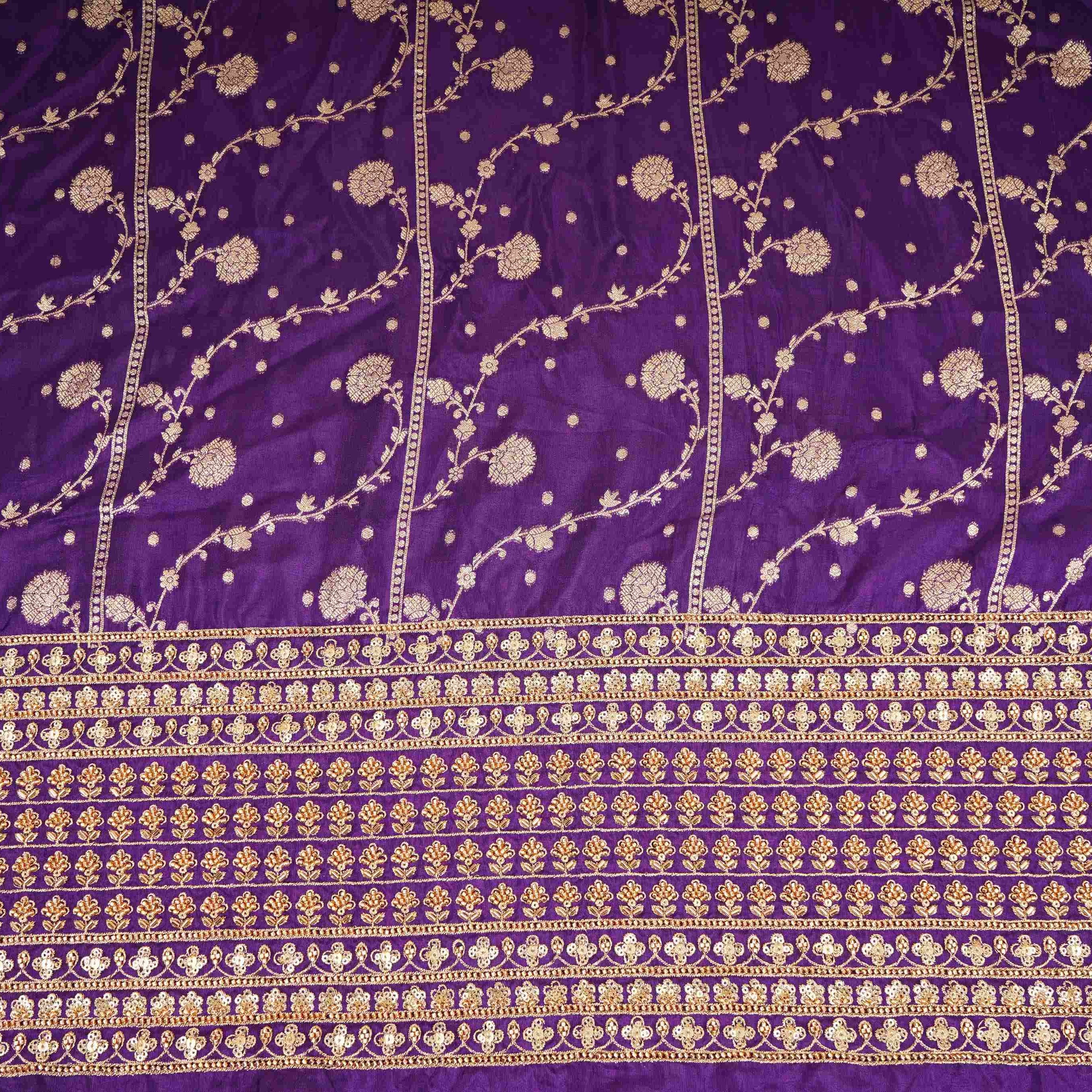 Purple Zari cutdana embroidery Russian Silk Fabric TF-31118 - TradeUNO