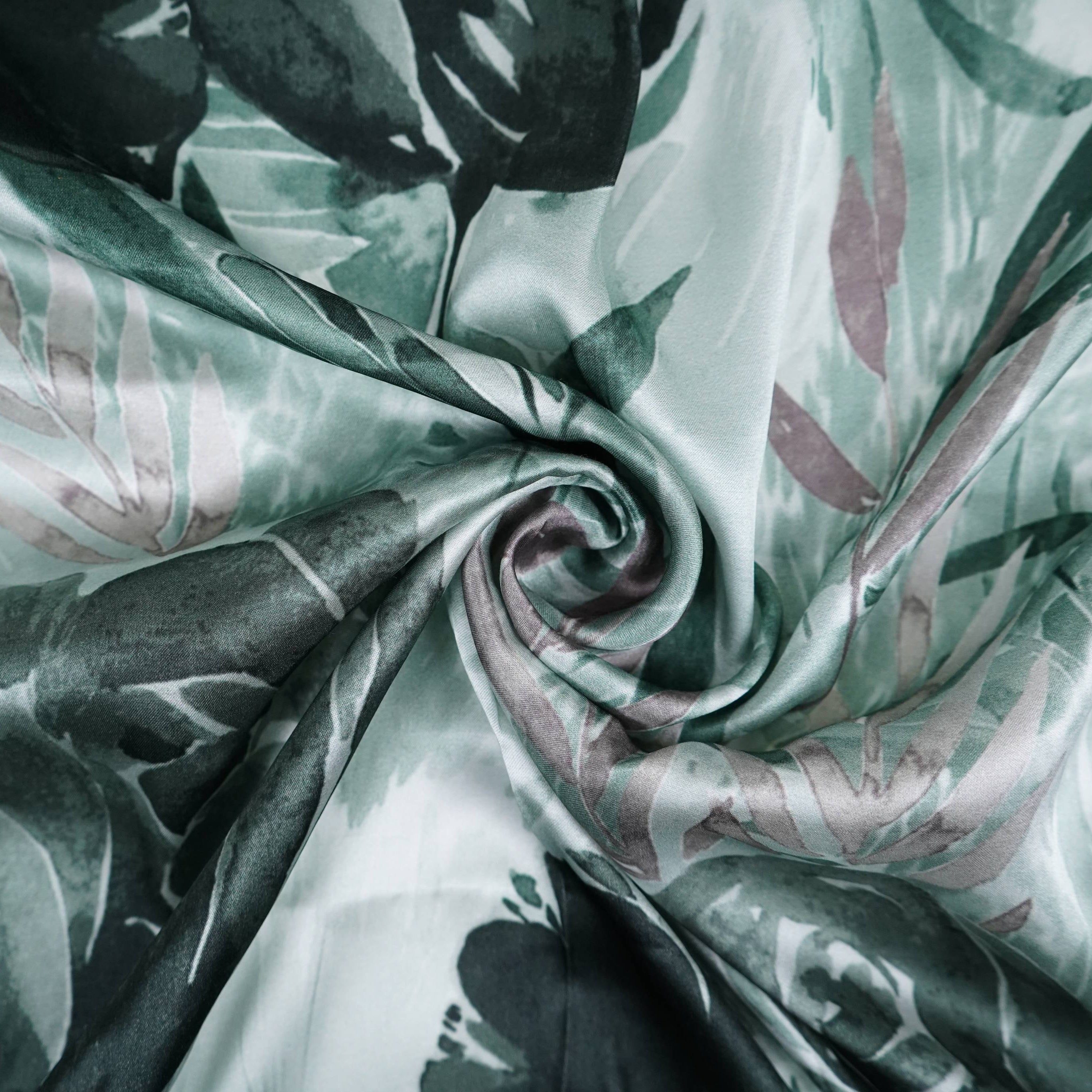 Sage Green Abstract print Bemberg Modal Silk Fabric KTP-31393 - TradeUNO