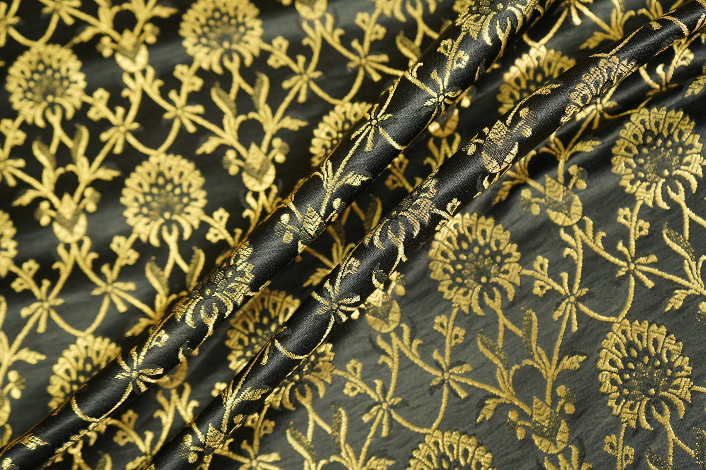 Black Floral  Brocade Fabric 22510