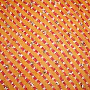 Mustard Yellow Leheriya Mirror embroidery Georgette Fabric GTS-31503 - TradeUNO