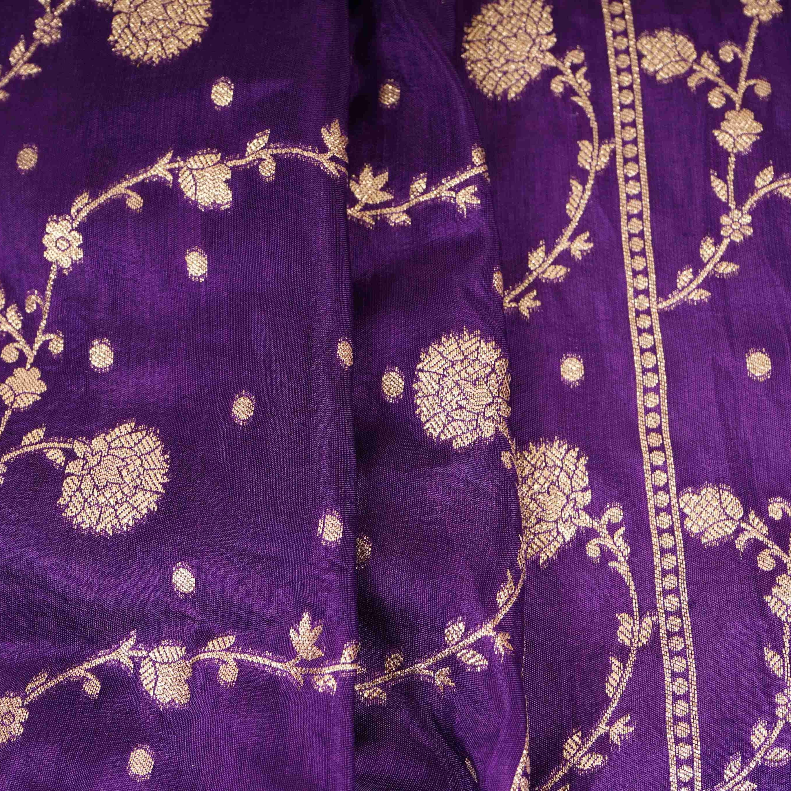 Purple Zari cutdana embroidery Russian Silk Fabric TF-31118 - TradeUNO