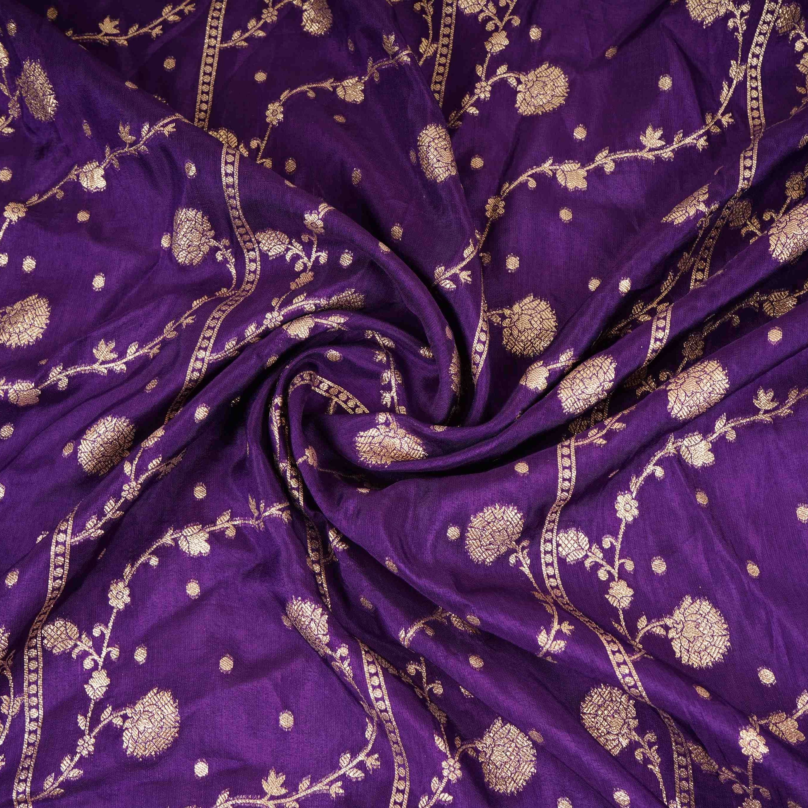 Purple Zari cutdana embroidery Russian Silk Fabric TF-31118 - TradeUNO