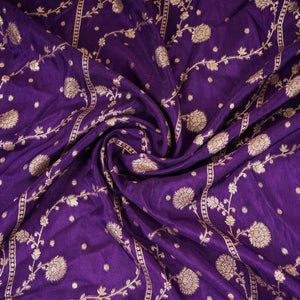 Purple Zari cutdana embroidery Russian Silk Fabric TF-31118 - TradeUNO