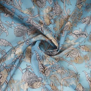 Sky Blue floral print with jacquard Organza Fabric MT-31170 - TradeUNO
