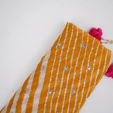 Mustard Leheriya Mirror embroidery Georgette Fabric GTS-31510