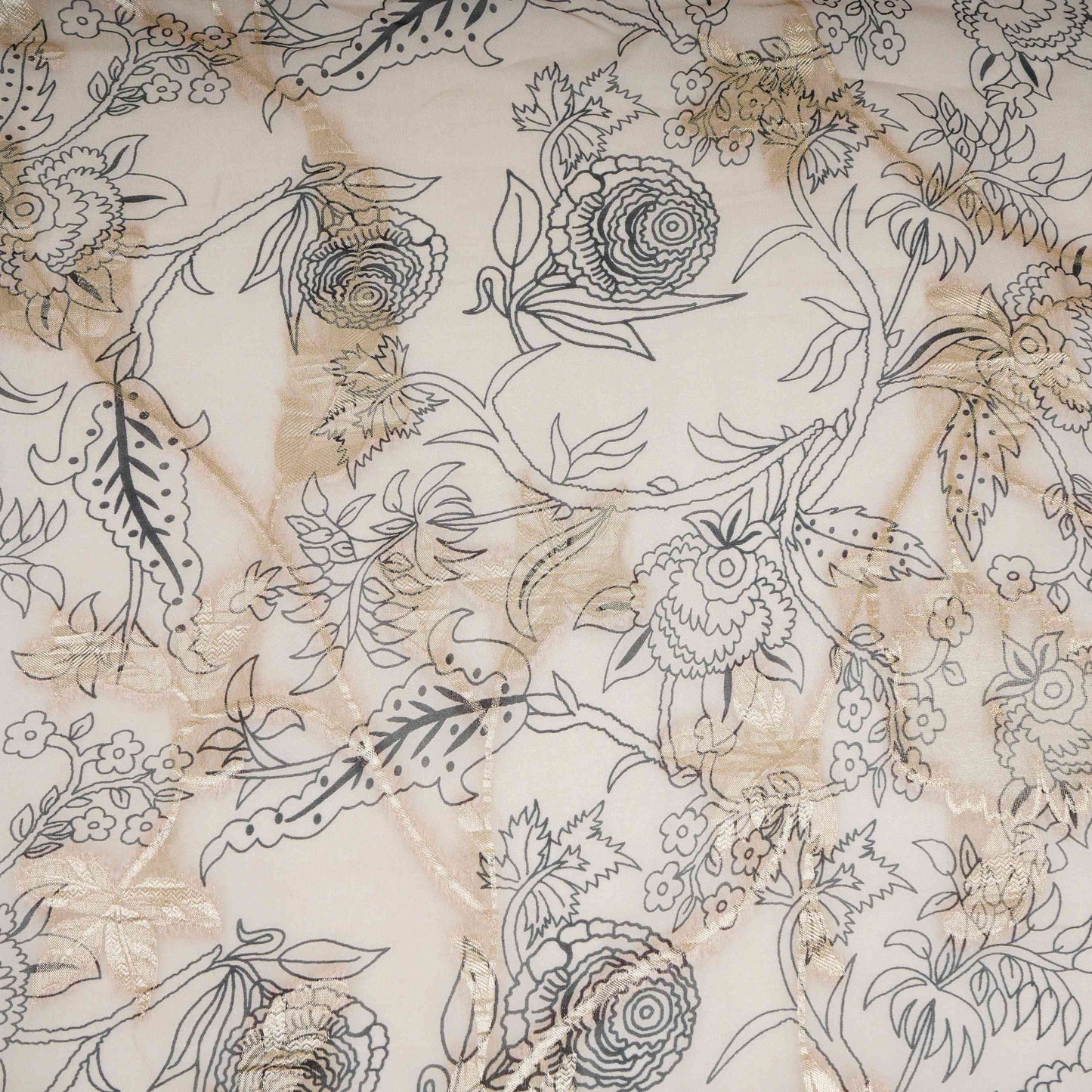 Beige floral print with jacquard Organza Fabric MT-31169